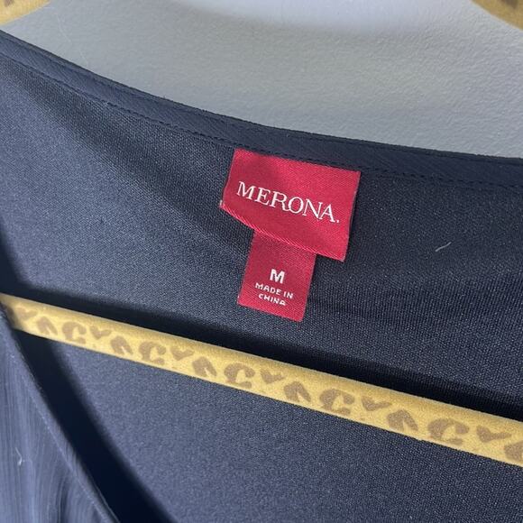 MERONA Black Sheer Lined Sheath Style Flutter Sleeve Dress Size Medium - Picture 3 of 8